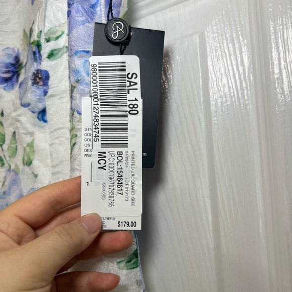 Adrianna Papell Printed Lace Back-Cutout Dress Ivory Blue - Picture 4 of 6